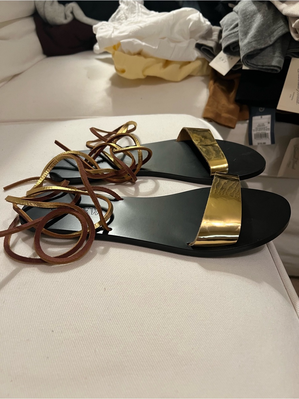 J. CREW Carsen Made-In-Italy Lace Up Sandals Gold Metallic Leather